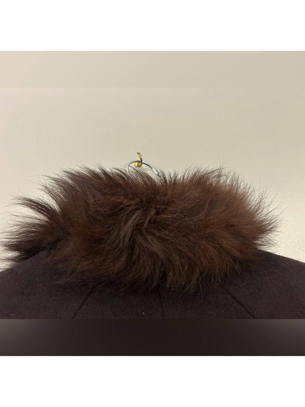 Lorovi Vintage Dark Brown Wool Trench Coat with Blue Fox Fur Collar Size 4 - Picture 4 of 11